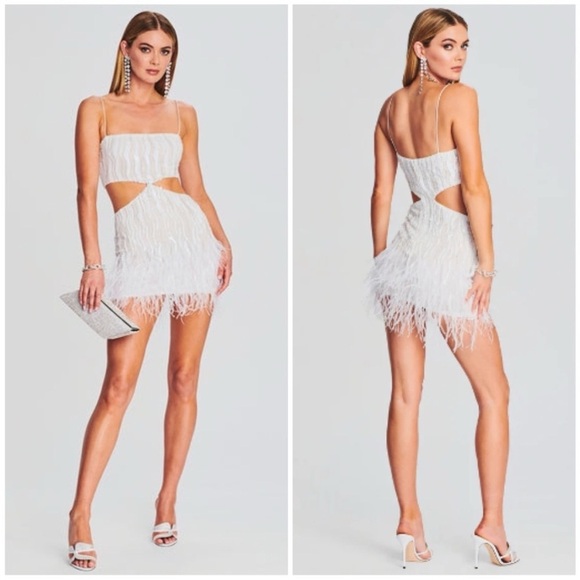 Retrofete Beverly Sequin Feather Mini Dress White NWT - Picture 1 of 8